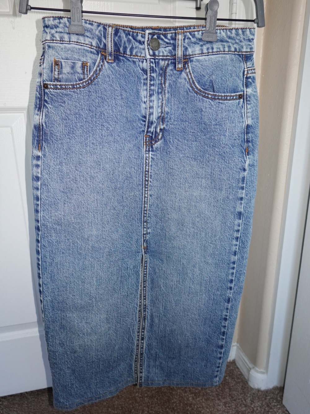 stradivarius Light Blue Straight Denim Skirt